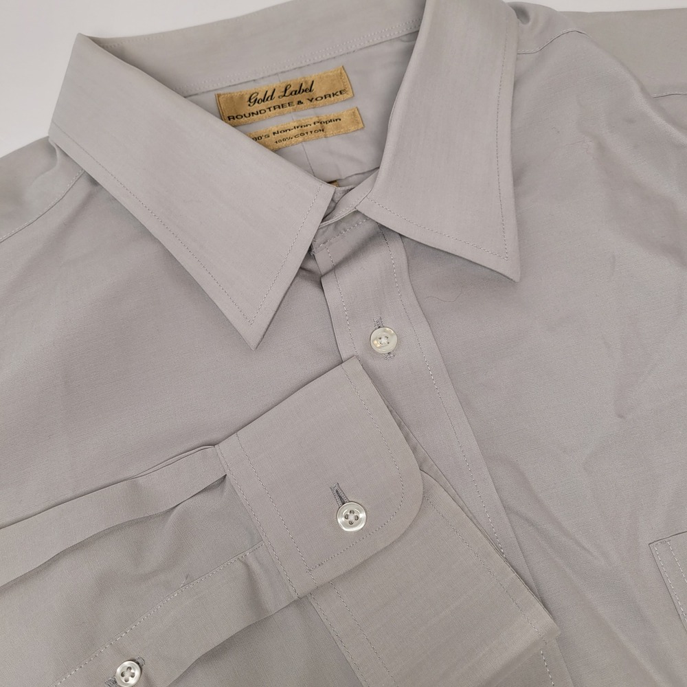 Roundtree & Yorke Shirt Mens 18.5 35 Gray Excellent Gold Label Non-Iron Poplin